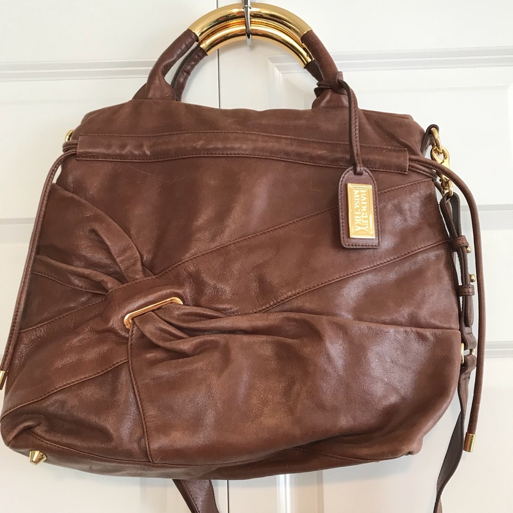 Badgley Mischka large brown tote w/ gold accents